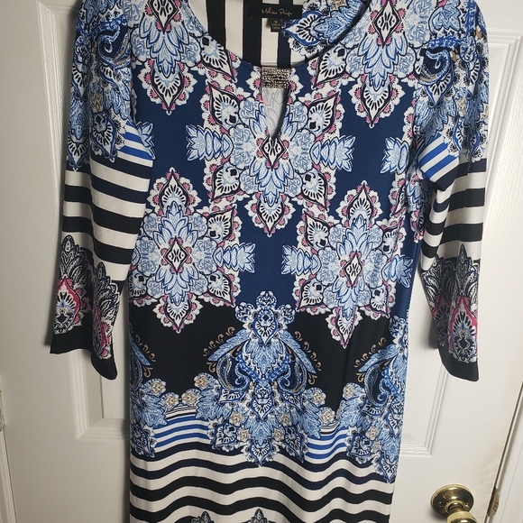 Melissa Paige Long Sleeve Paisley Print Striped Dress - Picture 2 of 10
